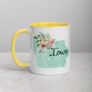 Iowa IA Map Floral Mug - 11 oz