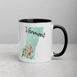 Vermont VT Map Floral Mug - 11 oz